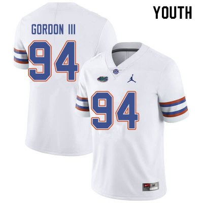 Youth Florida Gators #94 Moses Gordon III NCAA Jordan Brand White Authentic Stitched College Football Jersey XWW5562SZ